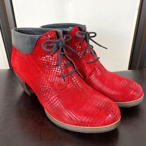 Wolky Jacquerie Red Leather Lace Up Ankle Boots Size 40 EU